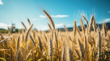 Fototapeta premium Close up of golden wheat field during harvest season