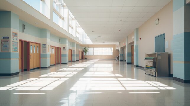 Empty school hall in the morning