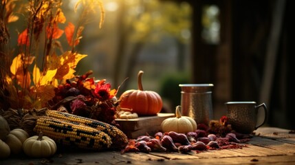 Thanksgiving concept autumn fall season. Harvest on a table