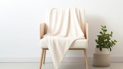 blank blanket on a chair mockup, copy space on the wall