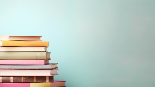 stack of books on a green background