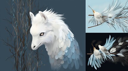  a painting of a white horse with wings and a bird.  generative ai