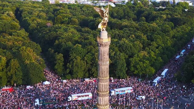 Magic aerial top view flight CSD Pride Parade 2023 Berlin Crowd Gay Party