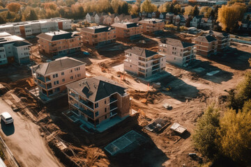 Fototapeta premium Aerial view of a residential construction site with multiple houses under construction