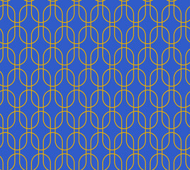 Blue and golden round corner rectangles in a grid seamless repeat pattern illustration background 