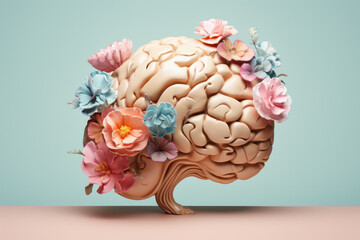 human brain with flowers