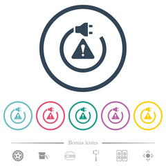 Electrical hazard solid flat color icons in round outlines