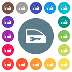 Car door lock flat white icons on round color backgrounds