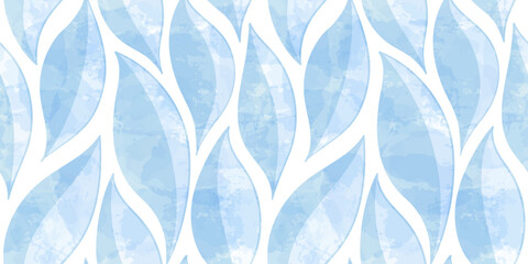 Watercolor leafs seamless pattern. Vector leave tie dye print. Blue transparent brush stain texture.