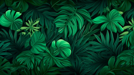 Fototapeta na wymiar Tropical leaves background, banner with green floral pattern. Generative AI