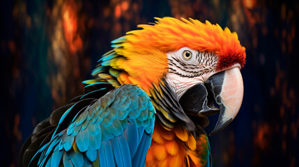 Obraz premium Tropical macaw perched, vibrant feathers in focus. Generative AI