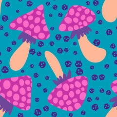 Autumn seamless cartoon polka dots mushrooms pattern for wrapping paper and fabrics and kids print and Halloween