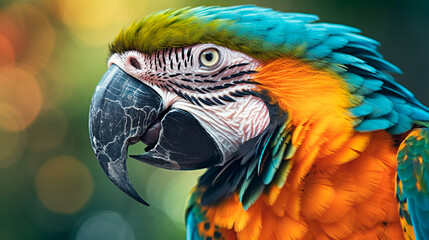 Obraz premium Tropical macaw perched, vibrant feathers in focus. Generative AI