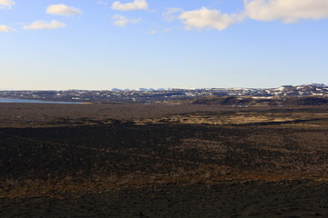 View in the Myvtan National park located in northern Iceland in the vicinity of the Krafla volcano