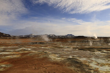 Hverarönd is a hydrothermal site in Iceland with hot springs, fumaroles, mud ponds and very active solfatares. It is located in the north of Iceland, east of the town of Reykjahlíð