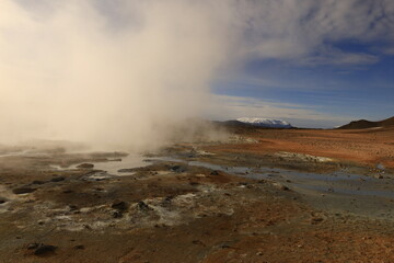 Hverarönd is a hydrothermal site in Iceland with hot springs, fumaroles, mud ponds and very active solfatares. It is located in the north of Iceland, east of the town of Reykjahlíð