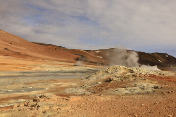 Hverarönd is a hydrothermal site in Iceland with hot springs, fumaroles, mud ponds and very active solfatares. It is located in the north of Iceland, east of the town of Reykjahlíð