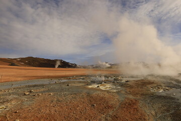 Hverarönd is a hydrothermal site in Iceland with hot springs, fumaroles, mud ponds and very active solfatares. It is located in the north of Iceland, east of the town of Reykjahlíð
