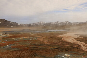 Hverarönd is a hydrothermal site in Iceland with hot springs, fumaroles, mud ponds and very active solfatares. It is located in the north of Iceland, east of the town of Reykjahlíð