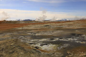 Hverarönd is a hydrothermal site in Iceland with hot springs, fumaroles, mud ponds and very active solfatares. It is located in the north of Iceland, east of the town of Reykjahlíð