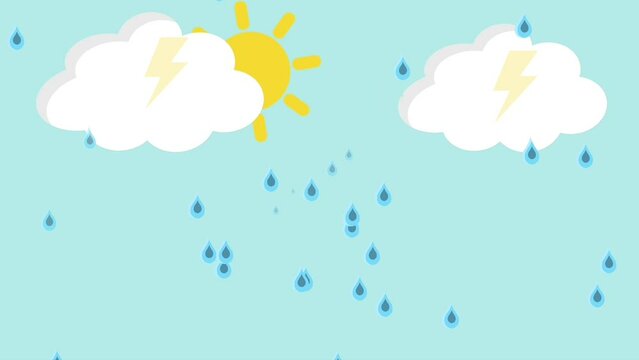 Summer rain vector illustration with sunny clouds