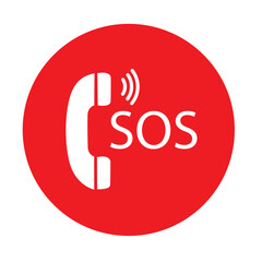 sos call icon phone, vector sos call help on phone sign	
