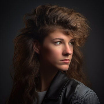 80s Glamour Revival. Studio Portrait of a Female with a Mullet Hairstyle. AI Generative Photography
