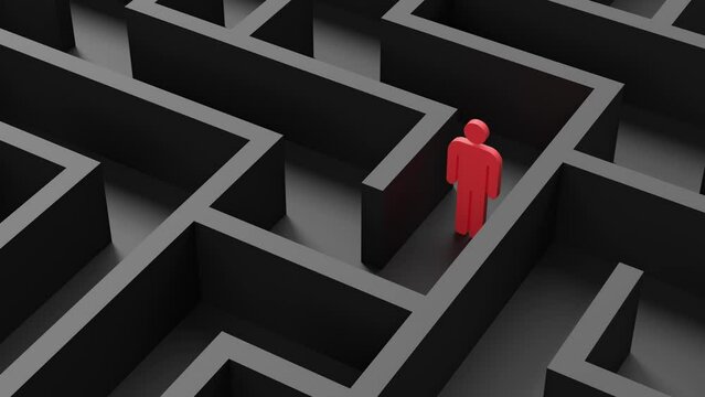 conceptual labyrinth 3d animation, maze game that can be used to represent businessman, problem solving or psychology mental stress