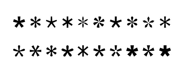 Set of asterisk vector icons. Black grammar star icon. Vector 10 Eps.