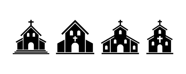Set of church building vector icons. Christianity, sanctuary, holy, religious symbols. Vector 10 Eps.