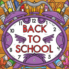 Back to School Alarm Clock Colored Cartoon
