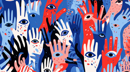 cartoon set of hand with eyes