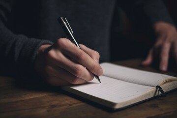 Man hand writing on notebook