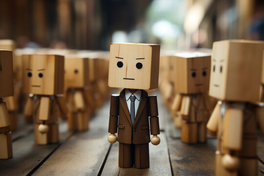 Business maverick, Lone wooden doll, different, and remarkable Generative AI