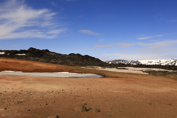 Hverarönd is a hydrothermal site in Iceland with hot springs, fumaroles, mud ponds and very active solfatares. It is located in the north of Iceland