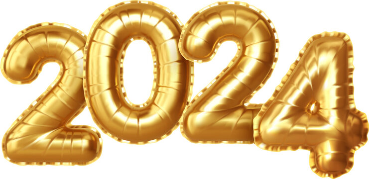 Gold Foil New Year Balloons 2024 Stock Photo 2040174404