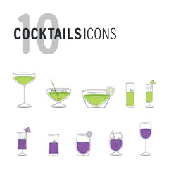 Set of diferent colored cocktail glasses Vector illustration