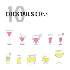 Set of diferent colored cocktail glasses Vector illustration