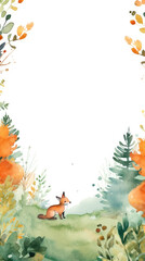 Fototapeta na wymiar Fall with Trees and Fox: Watercolor Forest Banners for Creative Expression with Space for Text - Ai Generative