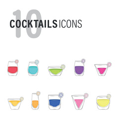 Set of diferent colored cocktail glasses Vector illustration