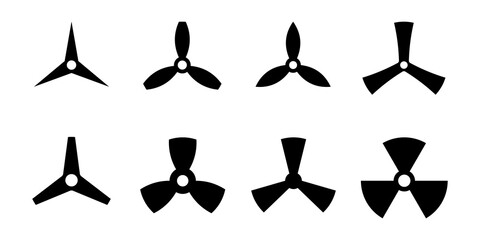 Collection of propellers isolated on white background. Set of black propellers. Vector illustration of graphic elements © AlbertBS