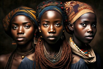 Portrait of Group young African women. Generative AI