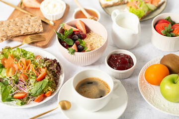 Obraz na płótnie Canvas Set of breakfast food or bakery,breakfast with healthy products. homemade breakfast set