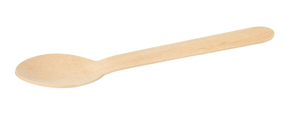 New wooden spoon, top view. Recycling materials.