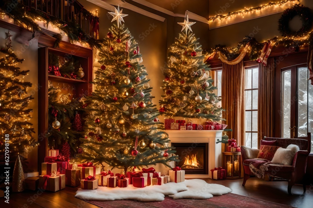 Wall mural decorated christmas tree