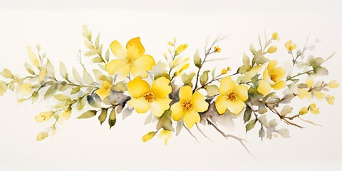 Daffodil Watercolor  Spring Blossoms - Watercolor Delights - A Hand-Painted Set of Daffodils and Mimosa on a White Canvas  Generative AI Digital Illustration