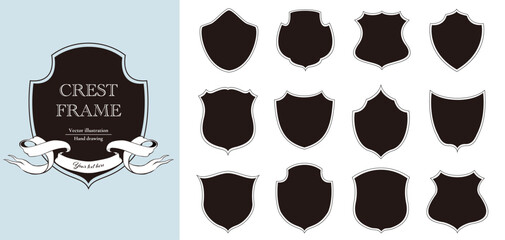 Crest frame set. Simple black and white label vector design.