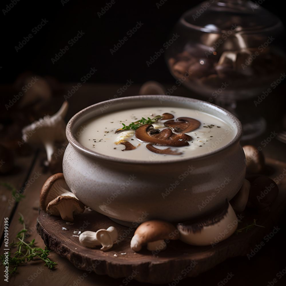 Poster mushroom cream soup, lunch, dinner, soup, cup, 