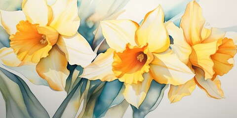 Daffodil Watercolor Blossoming Artistry - Daffodil Watercolor Whispers - Embrace the Beauty of Nature's Palette. Color your world   Generative AI Digital Illustration