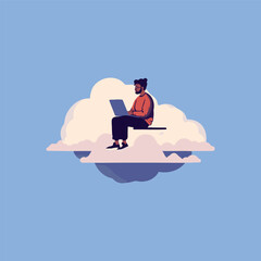 man sitting on cloud working on laptop